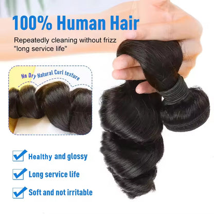 Gefily 18’’–34’’ Bundles  Natural Black Loose Wave Hair –100% Virgin Brazilian Human Hair, Premium Quality, Full Density, Minimal Shedding & Long Lifespan