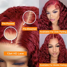 Gefily 18’’-40’’ 13x6 Lace Front Wig 99J Burgundy Red Curly Wave Deep Wave– Super Invisible Lace, Bold Color, Soft & Restyle-Friendly