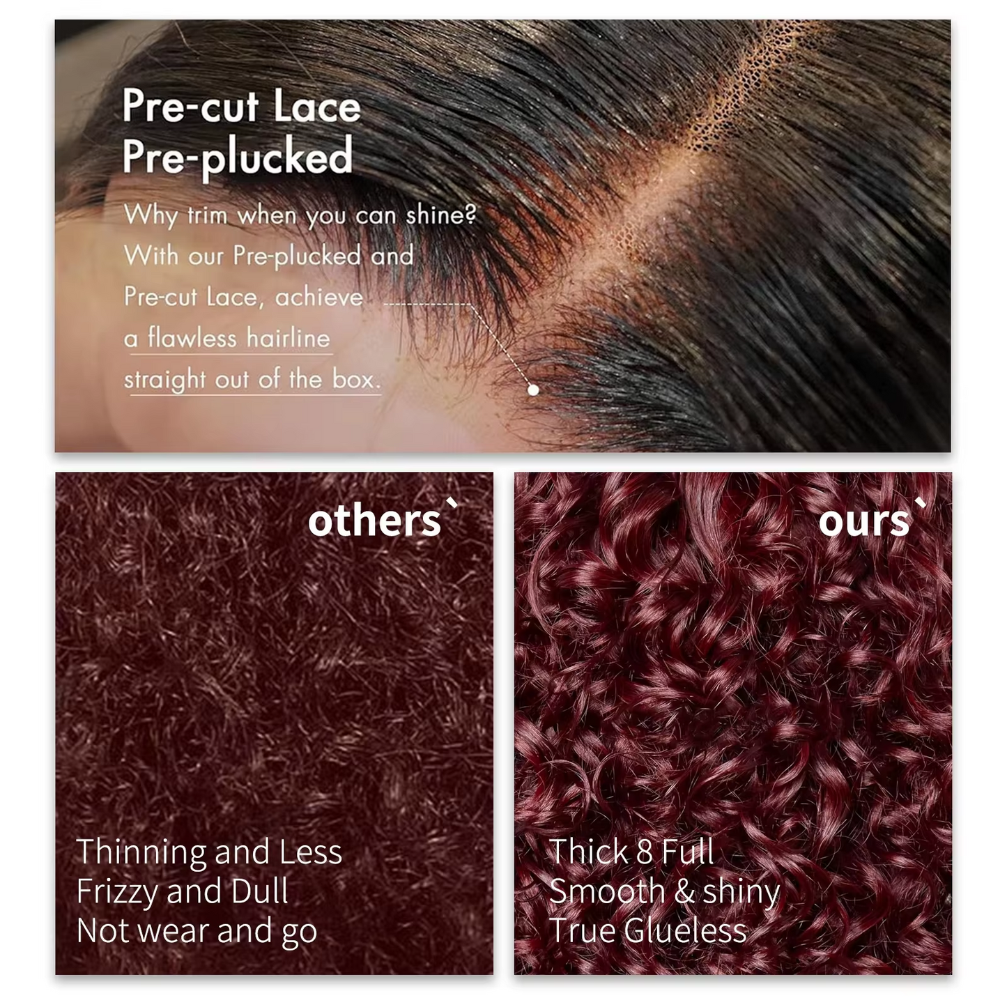 ⚡️|BigSale|Gefily 12” 5x5 Red Brown Curly Bob Guleless Wig