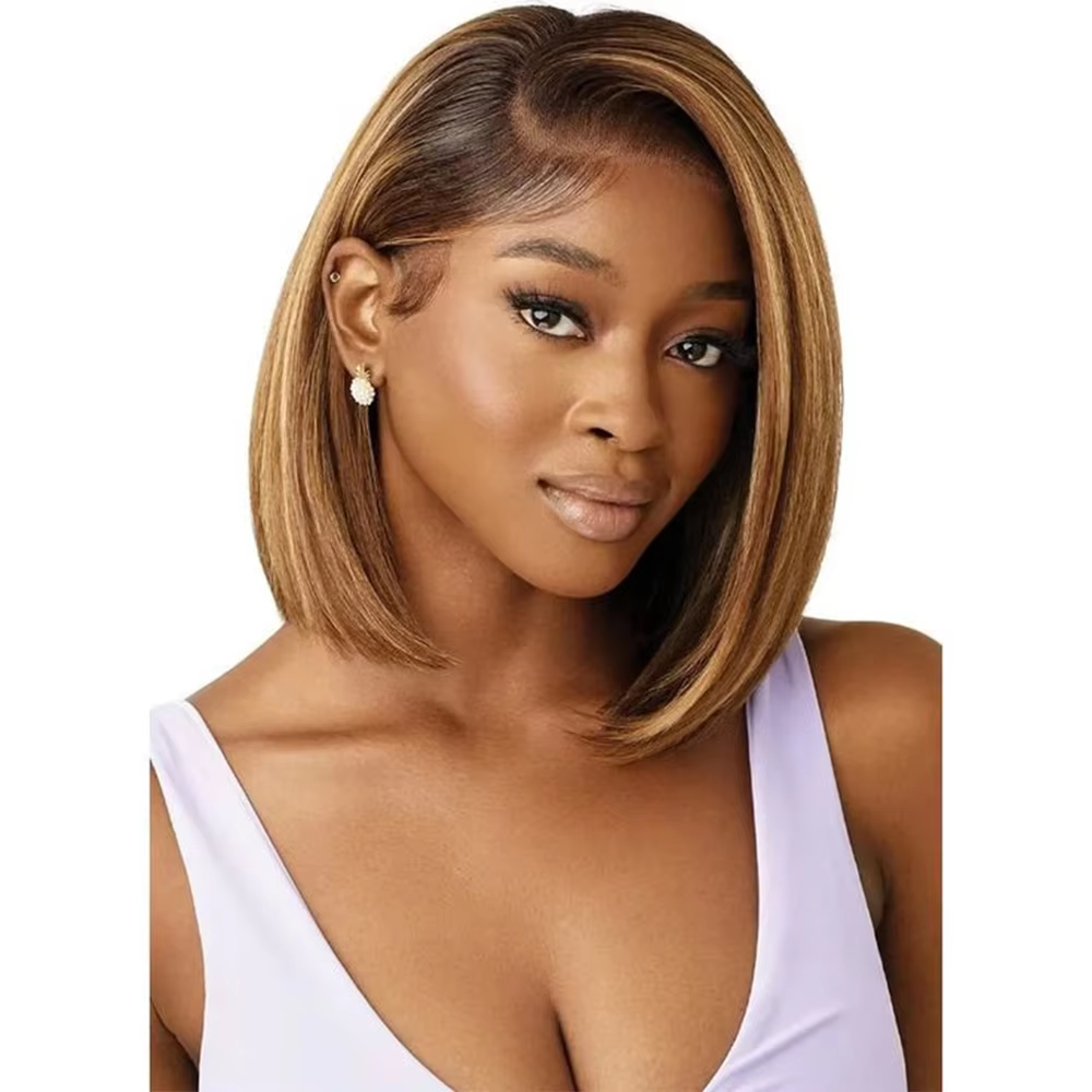 Highlight 4/27 Brown Blonde Color Straight 13x4 Lace Frontal Bob Wig Transparent Lace Human Hair Frontal Short Wig For Women