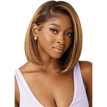Gefily 10‘’ 13x4 4/27 Highlight Brown Blonde Straight Bob Wig – Transparent Lace, 100% Human Hair, Effortless Natural Look