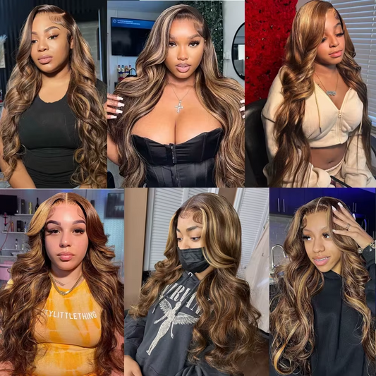 Gefily 20’’–42’’13x6 Lace Front Wig 4/27 Highlight Ombre Honey Blonde Body Wave – Sunlit Brown & Blonde Highlights, Silky Human Hair, Natural-Looking & Long-Lasting