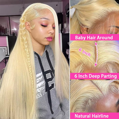 Gefily 20‘’-42‘’ 13x6 613 Blonde Straight Lace Front Wig – Ultra Invisible Lace, 100% Human Hair, Perfect for Daily Glam