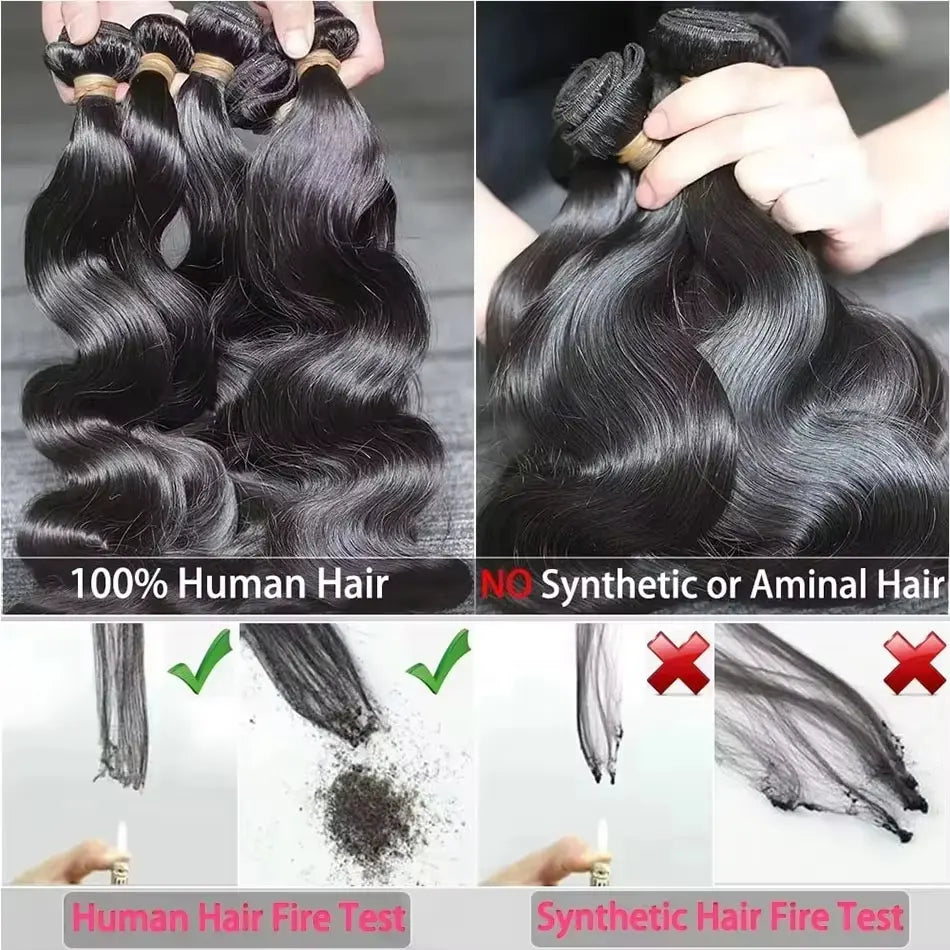 Gefily 16"-34" Natural Black Body Wave Raw 1 3 4 Bundles 100% Unprocessed Human Hair Wavys Virgin Bundles Weave Extensions