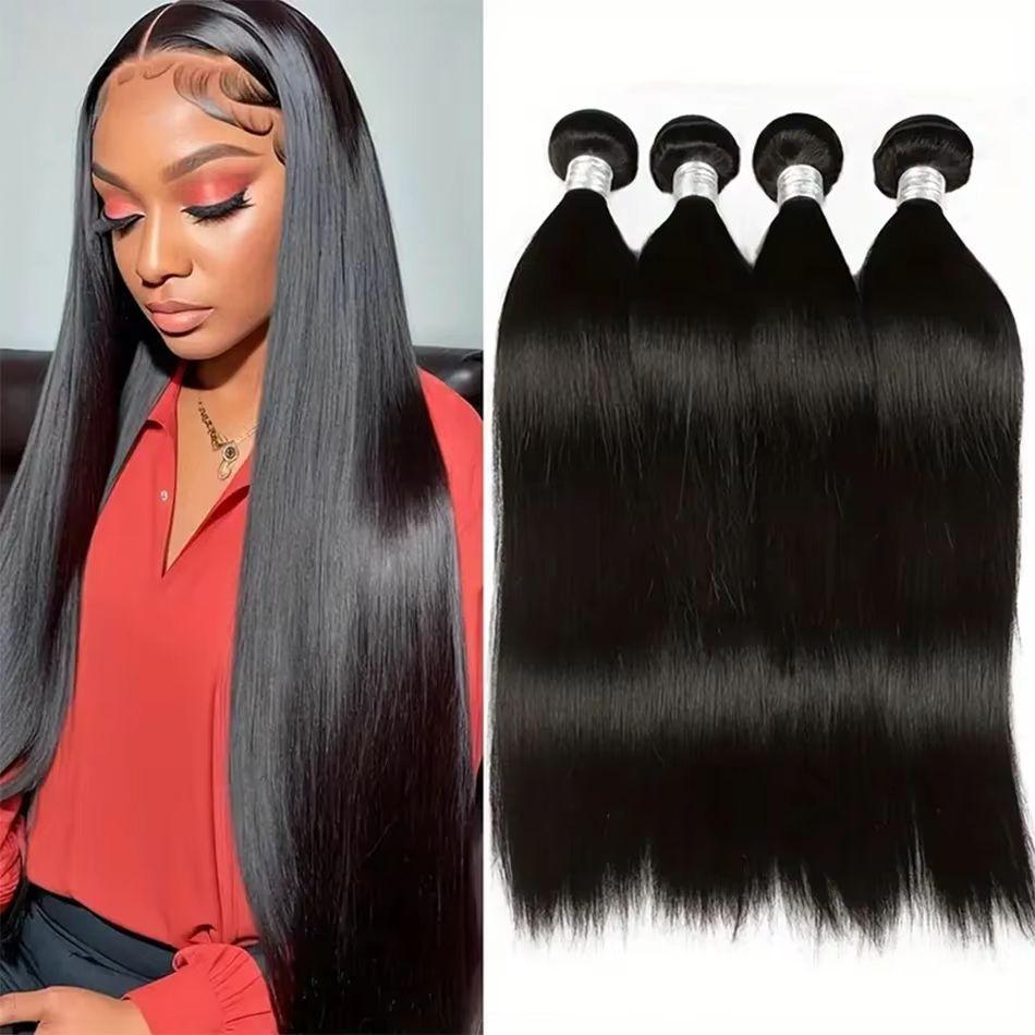 Gefily 16-34Inch Natural Black Straight Hair Bundles Virgin Brazilian Hair Weave 4 Bundles