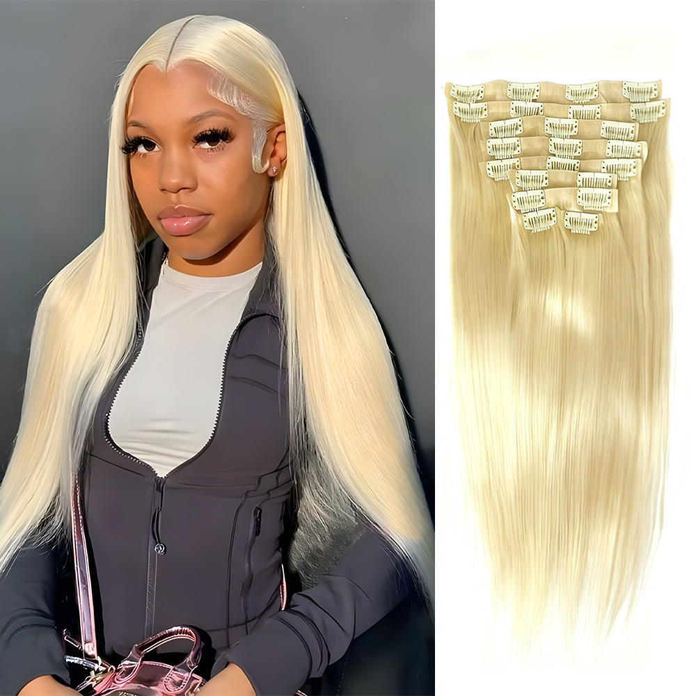 Gefily 16’’–24’’ 9PCS 120g 613 Blonde Straight Clip-In Human Hair Extensions – Perfect Base for Custom Color,Soft Glow, Easy Blend, Custom-Ready