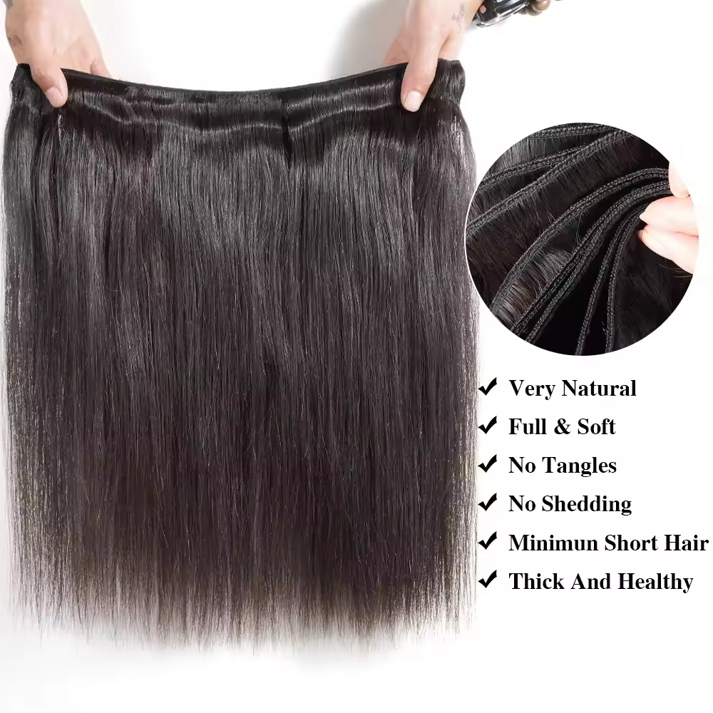Gefily 16-34Inch Natural Black Straight Hair Bundles Virgin Brazilian Hair Weave 4 Bundles