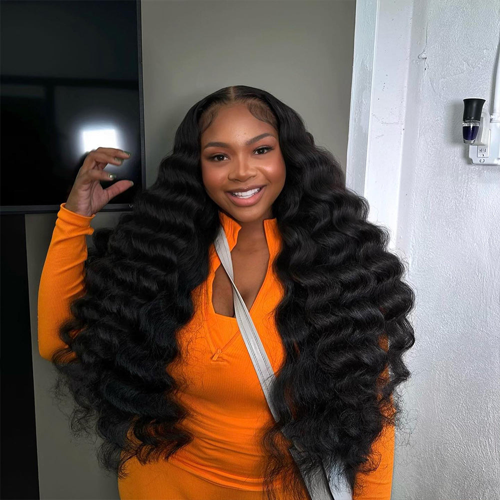 Gefily 16-34Inch Natural Black Loose Wave Hair Bundles Virgin Brazilian Hair Weave 4 Bundles