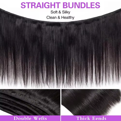 Gefily 18’’–34’’ Bundles Natural Black Straight Brazilian Hair – 100% Virgin Brazilian Human Hair, Soft, Full & Silky