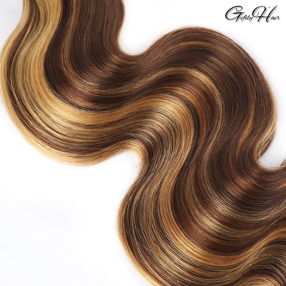 Gefily 18’’–30’’ Bundles 4/27 Highlight Brown Body Wave Hair – Smooth, Full-Body Waves with Shine That