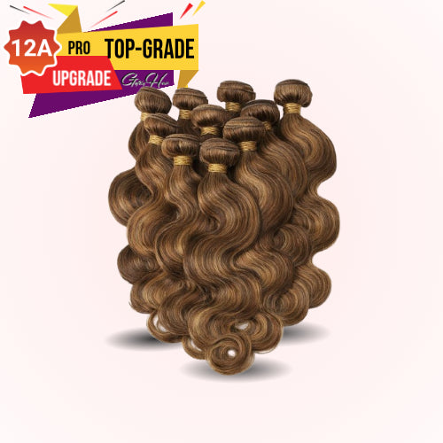 Gefily 16’’–30’’ 12A Premium Bundles #4/27 Ombré Highlight Brown Body Wave Brazilian Hair – 100% Virgin Brazilian Human Hair, Extra Soft, Thick & Silky