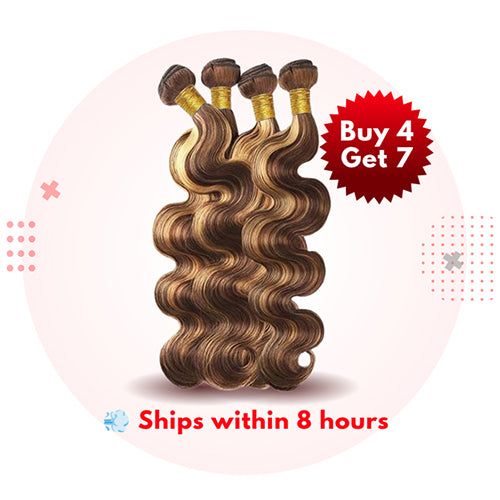 Gefily 18’’–30’’ Bundles 4/27 Highlight Brown Body Wave Hair – Smooth, Full-Body Waves with Shine That