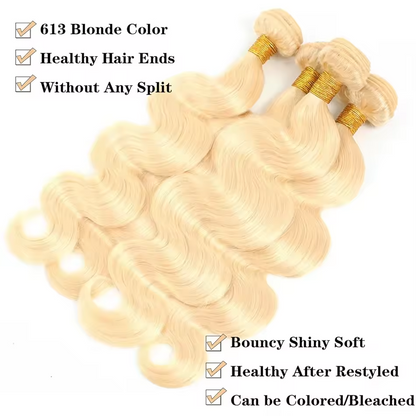 Gefily 18’’–30’’ Bundles 613 Blonde Body Wave Hair –Full & Silky Body Wave, Tangle-Free & Dyeable