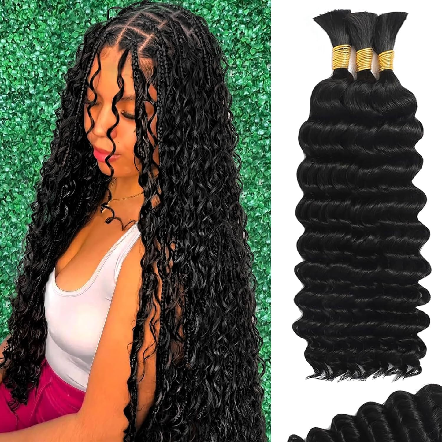 Gefily 16’’–26’’ Braiding Hair Natural Black Deep Curly Wave Hair –Smooth Flow, True to Length, Natural Black Beauty