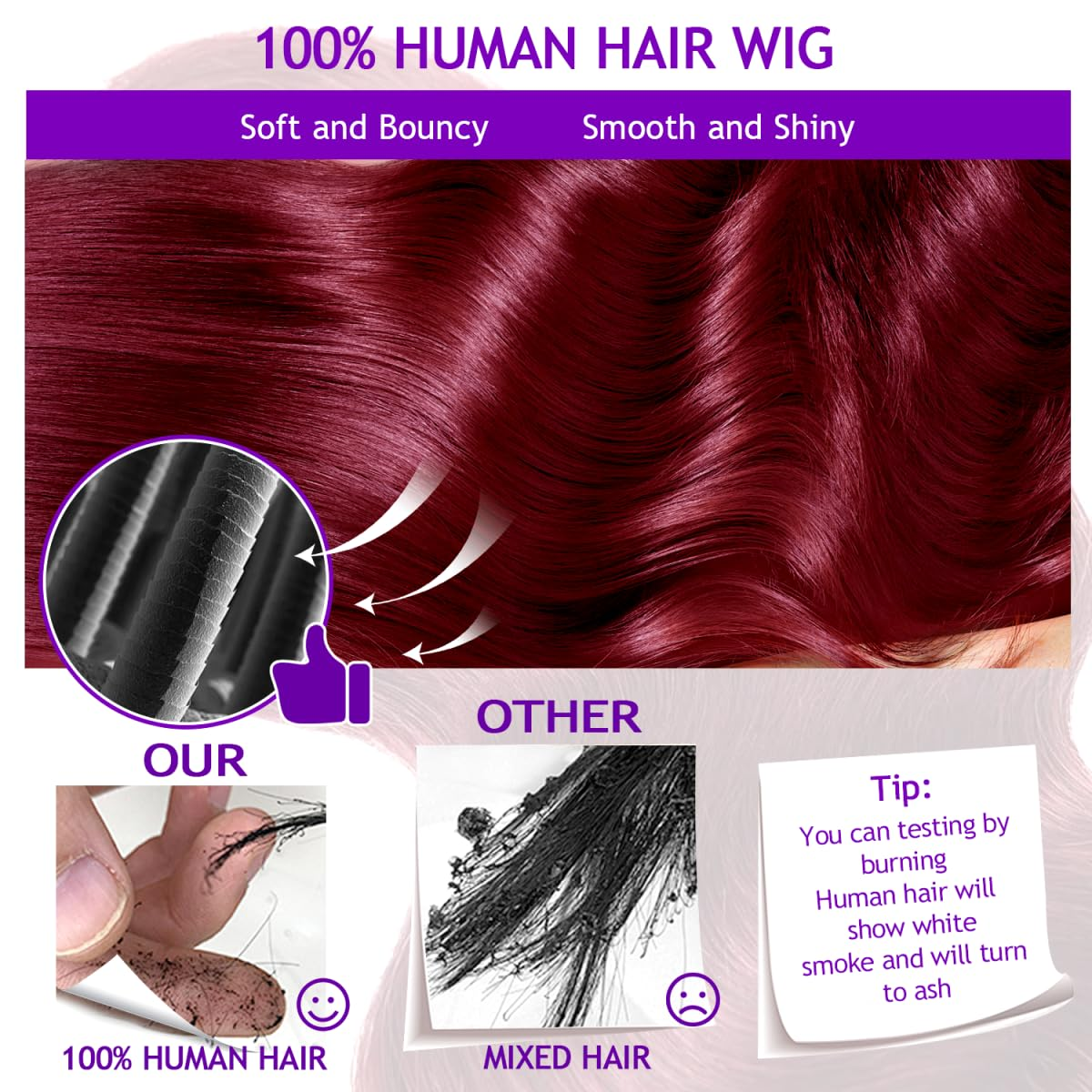 Gefily 20’’–40’’ 13x6 99J Burgendy Red Body Wave Lace Front Wig –Deep Burgundy for Effortless Elegance