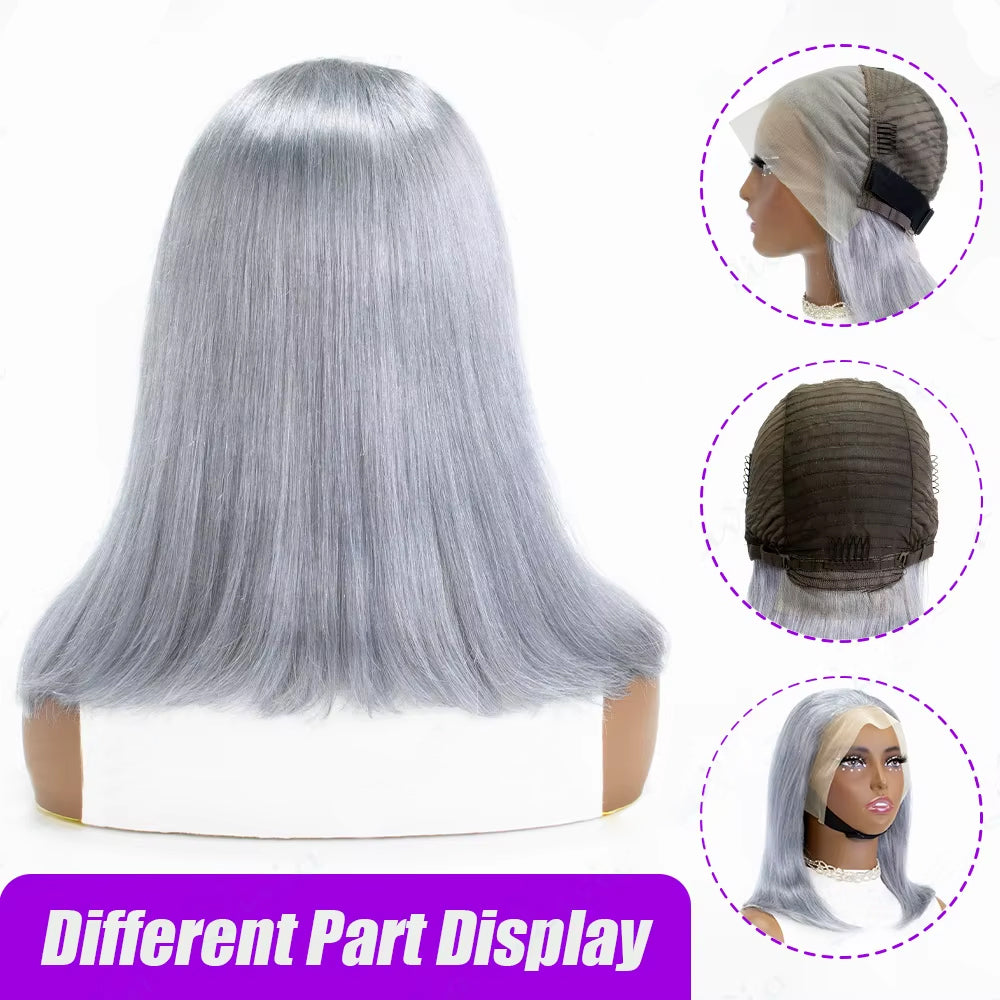 Gefily-Limited Design|Silver Grey Bob Wigs Human Hair Can Be Dyed