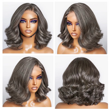 Gefily 10”/12” 5x5 Salt & Pepper Grey Layered Bob Wig – Glueless, Pre-Cut Body Wave