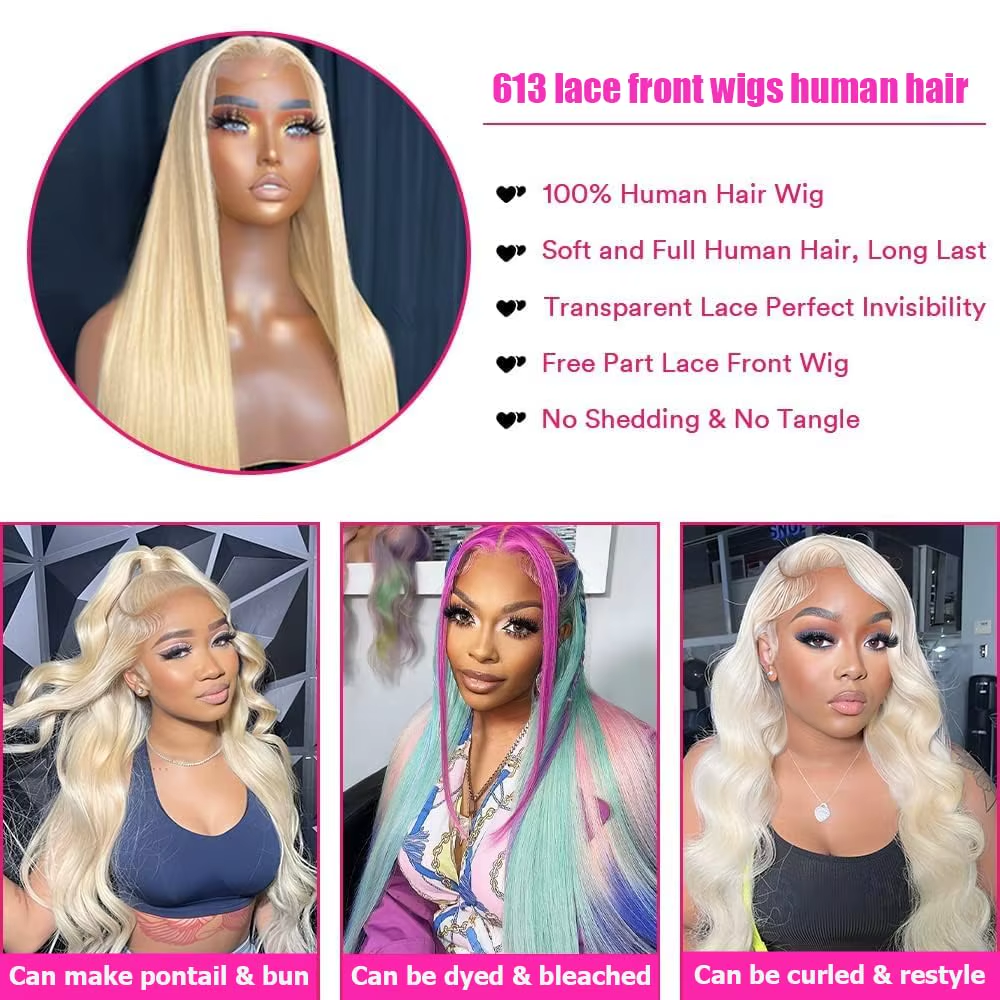 Gefily 20‘’-42‘’ 13x6 613 Blonde Straight Lace Front Wig – Ultra Invisible Lace, 100% Human Hair, Perfect for Daily Glam