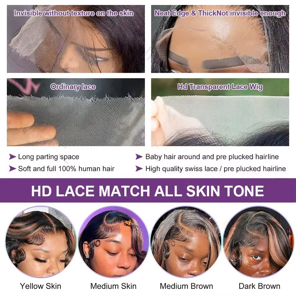 Gefily-4/27Highlight Body Wave Super Invisible Lace Front Wigs