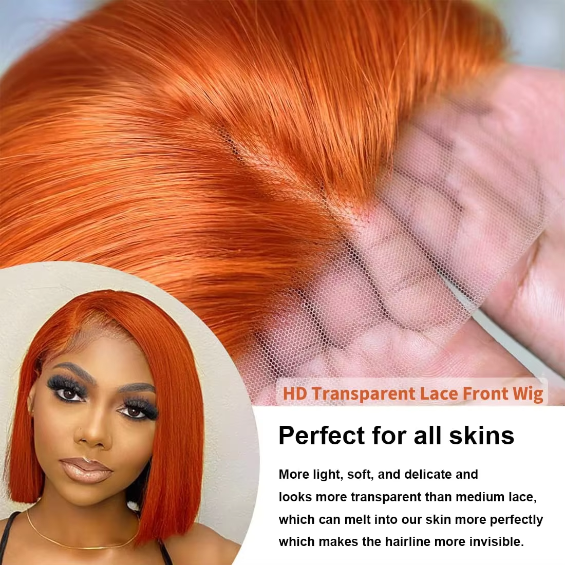 Fashion Color|10 Inch 350 Orange Ginger Super Natural Hairline Short Bob Wig