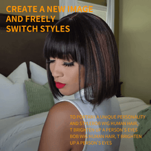 Gefily 10‘’ 2x1 4/27 Highlight Brown Bob Glueless Wig w/ Bangs-Ready-to-Wear,Natural & Stylish