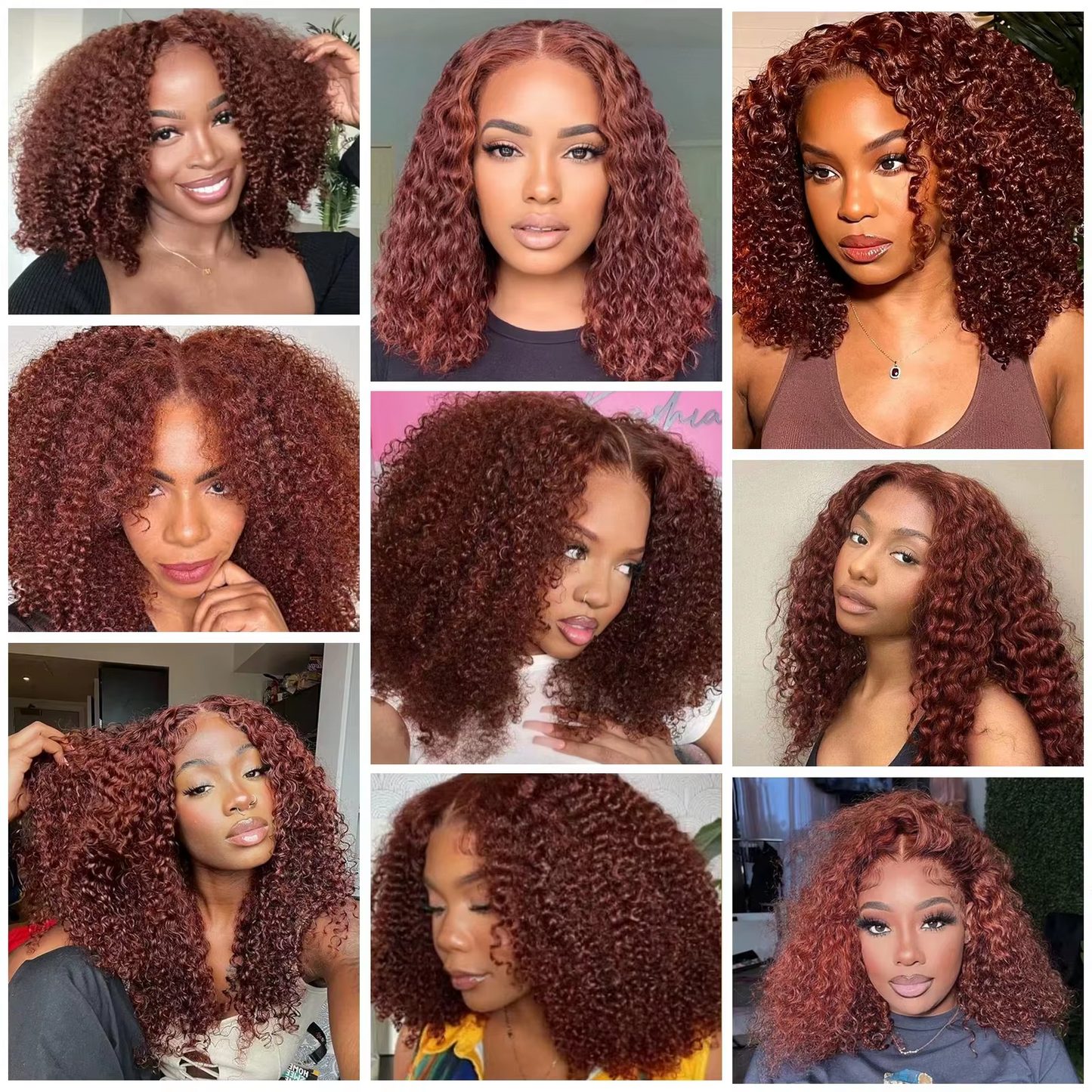 ⚡️|BigSale|Gefily 12” 5x5 Red Brown Curly Bob Guleless Wig