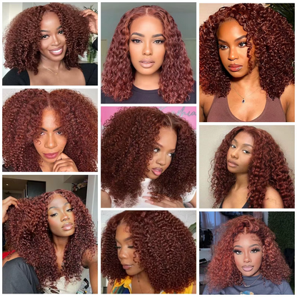 ⚡️|BigSale|Gefily 12” 5x5 Red Brown Curly Bob Guleless Wig