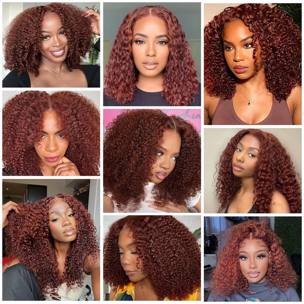 Gefily 12” 5x5 Red Brown Curly Bob Guleless Wig – Bye Bye Knots, Glueless, 100% Human Hair, Natural