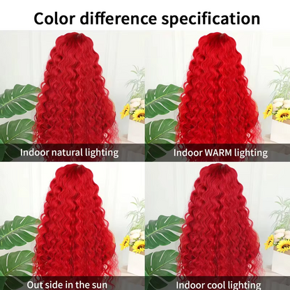 Gefily 20‘’-36‘’ 13x4 Fire Red Lace Front  Wig Curly Wave Deep Wave– Bold Color, Super Invisible Lace, 100% Human Hair, Vibrant Red Shade