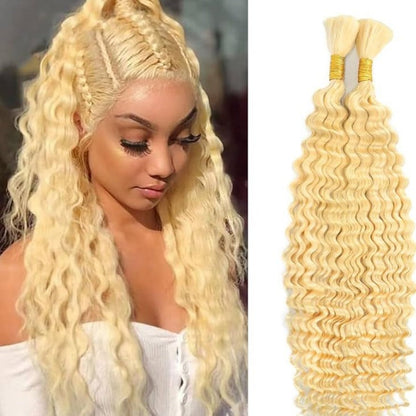 Gefily 16’’–26’’ Braiding Hair 613 Blonde  Deep Curly Wave Hair – 100% Virgin Human Hair, Soft & Full