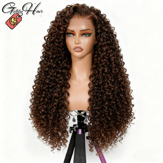 ⚡️|BigSale|Gefily 20’’-38’’ 13x4 Lace Front Wig Chocolate Brown Curly Wave Deep Wave
