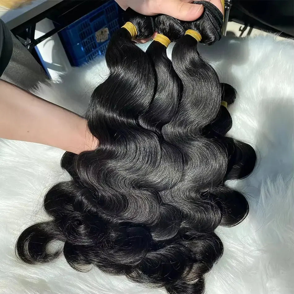 Gefily 16"-34" Natural Black Body Wave Raw 1 3 4 Bundles 100% Unprocessed Human Hair Wavys Virgin Bundles Weave Extensions