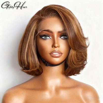 ⚡️|BigSale|Gefily 12” 5x5 Toffee Brown Blonde Mix Bob Glueless Wig