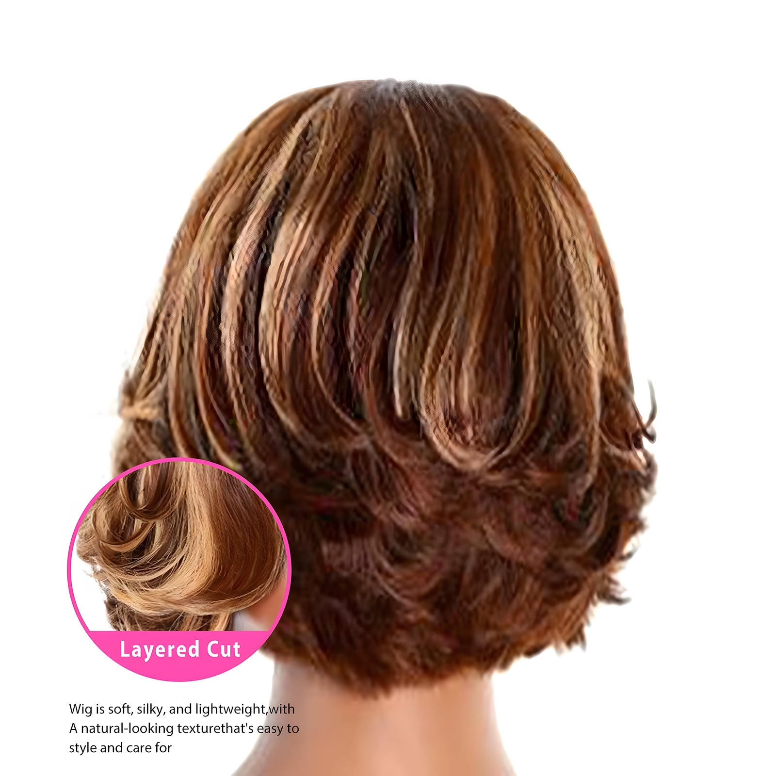 Gefily-12 Inch Toffee Brown Mix Blonde Glueless 5x5 Closure Lace Bob Wig