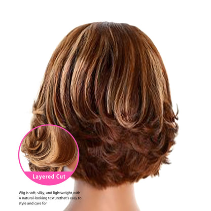 ⚡️|BigSale|Gefily 12” 5x5 Toffee Brown Blonde Mix Bob Glueless Wig