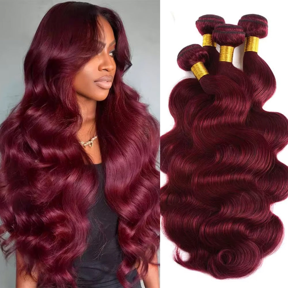 Gefily 16-30Inch Color 99J Burgundy Body Hair BundlesWave 4 Bundles