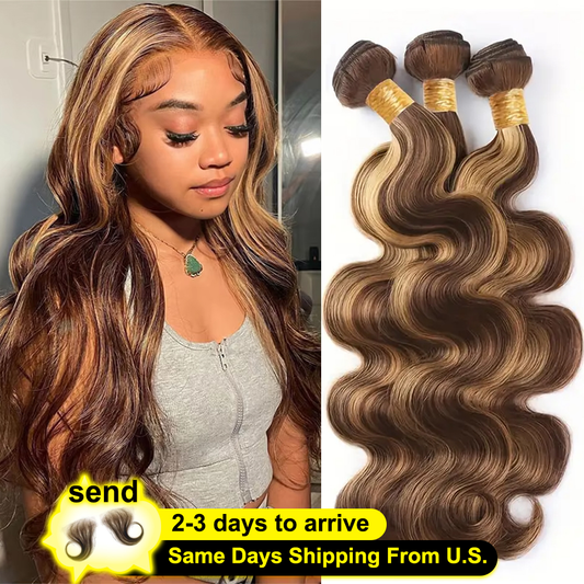 Gefily 26“26”26“26”26“  4/27 Highlight Brown Body Wave Bundles Hair Set