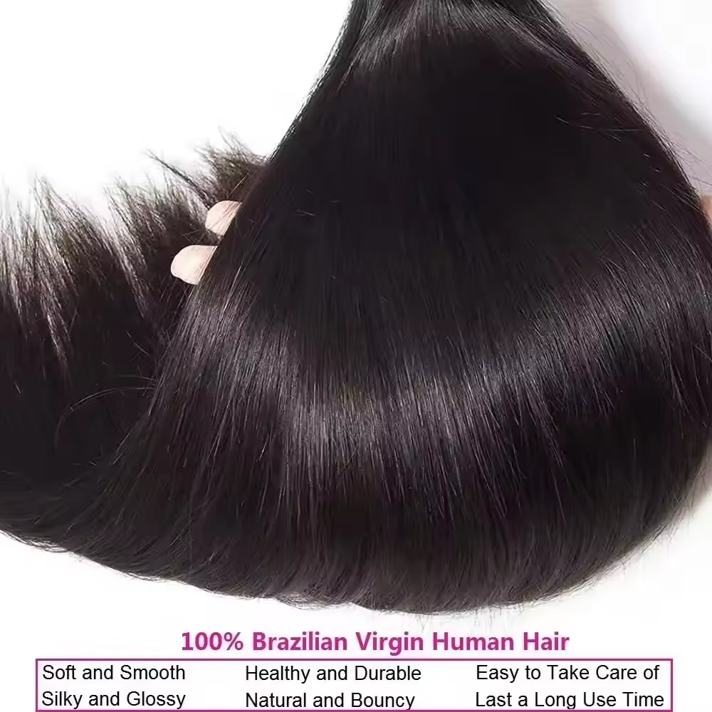 Gefily 18’’–34’’ Bundles Natural Black Straight Brazilian Hair – 100% Virgin Brazilian Human Hair, Soft, Full & Silky