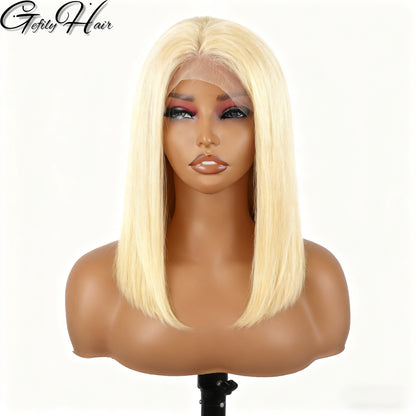 Gefily 12” 5x5 613 Blonde Silky Straight Bob Wig – 100% Human Hair, Effortless Chic Look