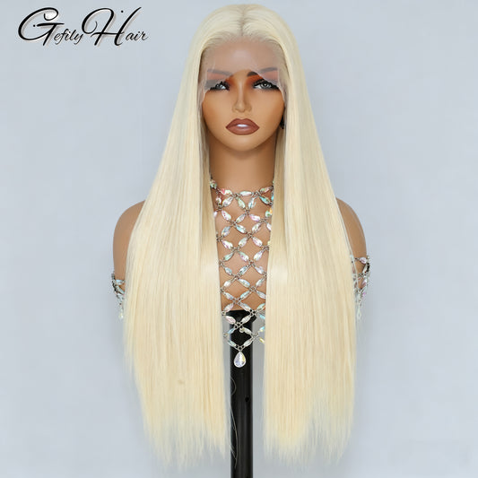 Gefily 20‘’-42‘’ 13x6 613 Blonde Straight Lace Front Wig – Ultra Invisible Lace, 100% Human Hair, Perfect for Daily Glam