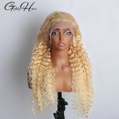 Gefily 16‘’-40‘’ 13x4/13x6 613 Blonde Lace Front Wig 613 Blonde Deep Wave & Water Wave Curly Wave-Invisible Lace, Soft & Restyle-Friendly