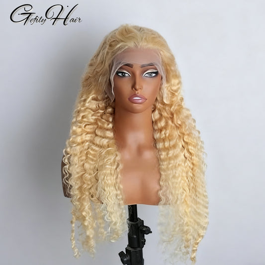 Gefily 16‘’-40‘’ 13x4/13x6 613 Blonde Lace Front Wig 613 Blonde Deep Wave & Water Wave Curly Wave-Invisible Lace, Soft & Restyle-Friendly