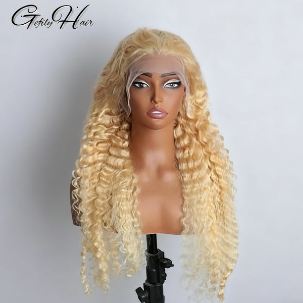 Gefily 20‘’-42‘’ 13x4/13x6 613 Blonde Lace Front Wig 613 Blonde Deep Wave & Water Wave Curly Wave-Invisible Lace, Soft & Restyle-Friendly