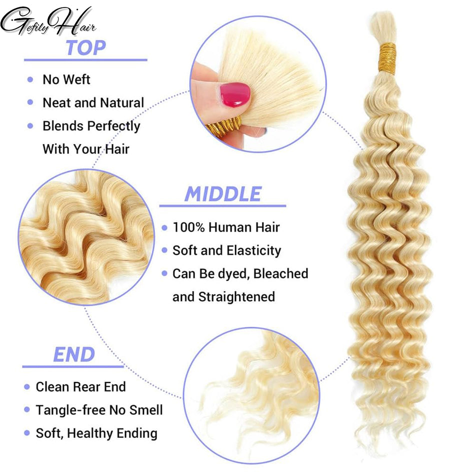 Gefily 16’’–26’’ Braiding Hair 613 Blonde  Deep Curly Wave Hair – 100% Virgin Human Hair, Soft & Full