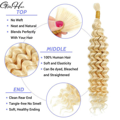 Gefily 16’’–26’’ Braiding Hair 613 Blonde  Deep Curly Wave Hair – 100% Virgin Human Hair, Soft & Full