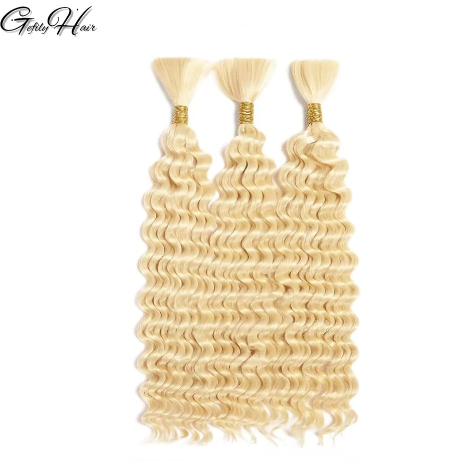 Gefily 16’’–26’’ Braiding Hair 613 Blonde  Deep Curly Wave Hair – 100% Virgin Human Hair, Soft & Full