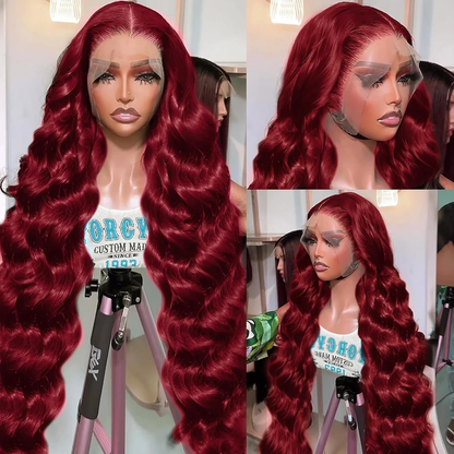 Gefily 16’’–36’’ 13x6 99J Burgendy Red Body Wave Lace Front Wig –Deep Burgundy for Effortless Elegance