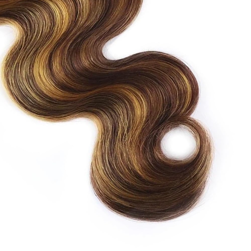 Gefily 16’’–30’’ 10A Classic #4/27 Highlight Brwon Body Wave Bundles Brazilian Hair – 100% Virgin Brazilian Human Hair, Soft, Full & Silky