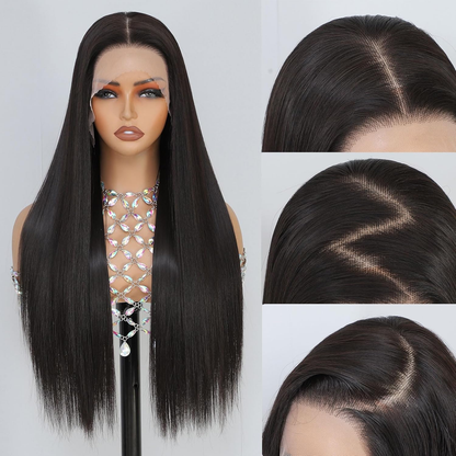 Gefily 20”-40” 13x6 Lace Natural Black Long Straight Wig – Sleek Long Style, Elegant and Timeless