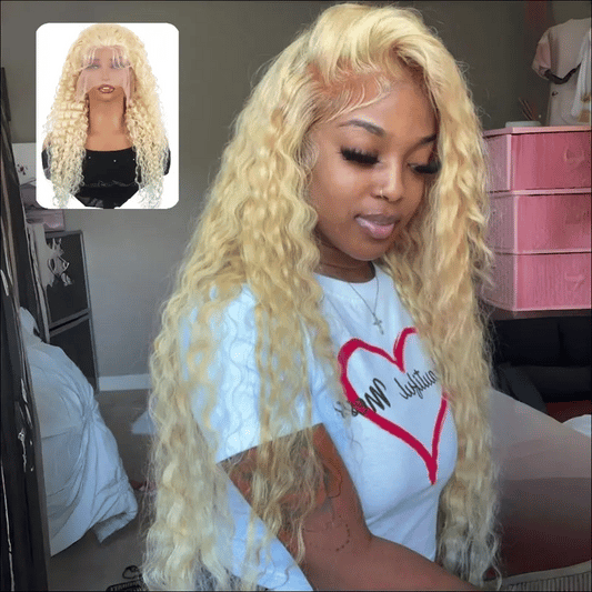 Gefily 16‘’-40‘’ 13x4/13x6 613 Blonde Lace Front Wig 613 Blonde Deep Wave & Water Wave Curly Wave-Invisible Lace, Soft & Restyle-Friendly